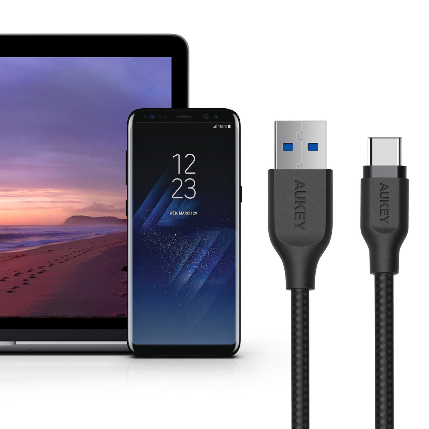 Kabel przewód USB Typ-C 200cm Aukey 5Gbps, QC 3.0 (CB-AC2 BK)