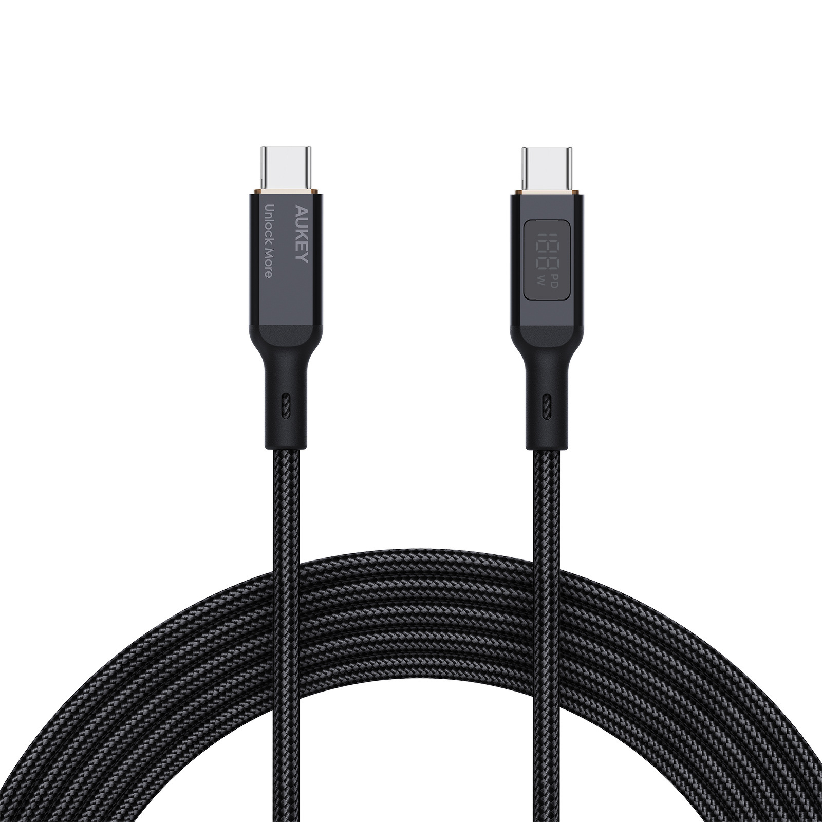 Kabel przewód USB Typ-C do TYP-C 180cm Aukey PD 100W, LED (CB-MCC102 BK)