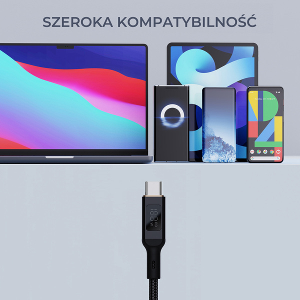 Zdjęcie produktu: Kabel przewód USB Typ-C do TYP-C 180cm Aukey PD 100W, LED (CB-MCC102 BK)