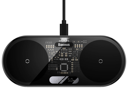 Miniatura produktu: Bezprzewodowa ładowarka indukcyjna podwójna Qi z wyświetlaczem Baseus Digital LED Display, 20W (WXSX010101)