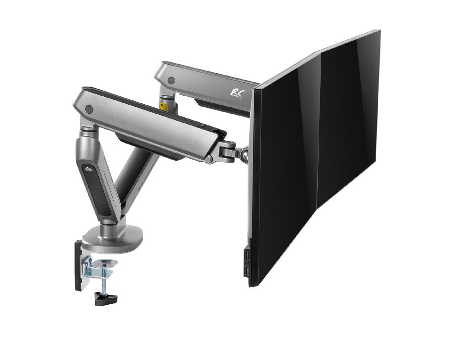 Uchwyt na dwa monitory gamingowy NanoRS, podświetlenie LED RGB, 17-32", max. 9kg, VESA 75x75 / 100x100, RS166 Uchwyt na dwa monitory gamingowy NanoRS, podświetlenie LED RGB, 17-32", max. 9kg, VESA 75x75 / 100x100, RS166