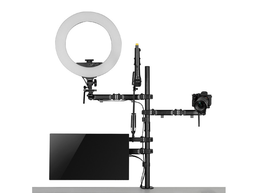 Uchwyt na monitor mikrofon kamerę i naświetlacz All-In-One Studio NanoRS, YouTube, 17"-32", max. 9kg, RS164 Uchwyt na monitor mikrofon kamerę i naświetlacz All-In-One Studio NanoRS, YouTube, 17"-32", max. 9kg, RS164