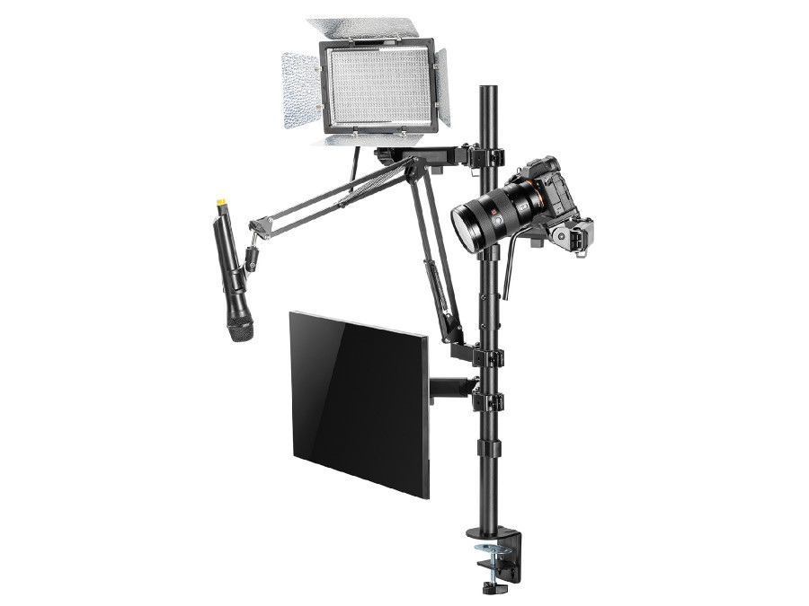 Uchwyt na monitor mikrofon kamerę i naświetlacz All-In-One Studio NanoRS, YouTube, 17"-32", max. 9kg, RS164 Uchwyt na monitor mikrofon kamerę i naświetlacz All-In-One Studio NanoRS, YouTube, 17"-32", max. 9kg, RS164