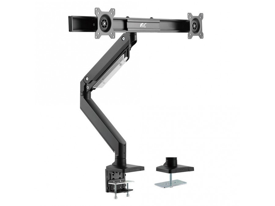 Uchwyt biurkowy gamingowy na 2 monitory NanoRS, aluminiowy, sprężyna gazowa, 17-32", 2x8kg, VESA 75x75 oraz 100x100, RS115