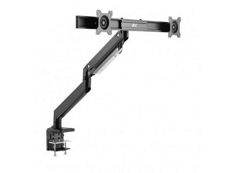 Zdjęcie produktu: Uchwyt biurkowy gamingowy na 2 monitory NanoRS, aluminiowy, sprężyna gazowa, 17-32", 2x8kg, VESA 75x75 oraz 100x100, RS115