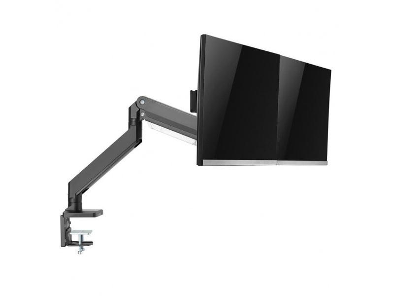 Zdjęcie produktu: Uchwyt biurkowy gamingowy na 2 monitory NanoRS, aluminiowy, sprężyna gazowa, 17-32", 2x8kg, VESA 75x75 oraz 100x100, RS115