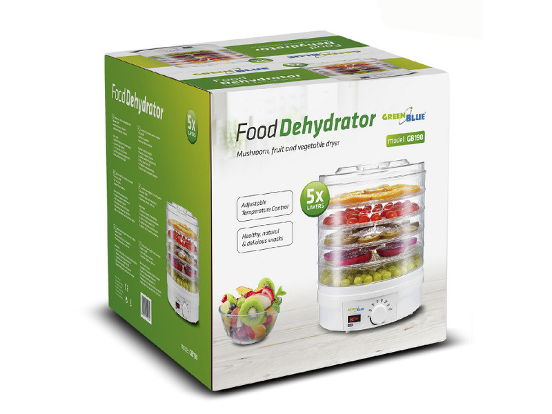 Zdjęcie produktu: Suszarka do grzybów, warzyw i owoców GreenBlue, moc 250W - bardzo cicha, wysokie sito 3,5cm, szeroka 32cm, GB190 Zdjęcie produktu: Suszarka do grzybów, warzyw i owoców GreenBlue, moc 250W - bardzo cicha, wysokie sito 3,5cm, szeroka 32cm, GB190