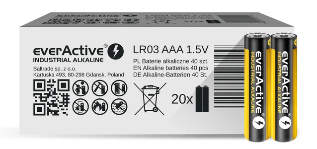 Miniatura produktu: Baterie alkaliczne AAA / LR03 everActive Industrial - 40 sztuk (pakowane w zgrzewki shrink po 2 sztuki) (EVLR03S2IK)