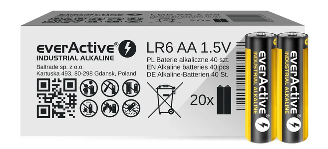 Miniatura produktu: Baterie alkaliczne AA / LR6 everActive Industrial - 40 sztuk (pakowane w zgrzewki shrink po 2 sztuki) (EVLR03S2IK)
