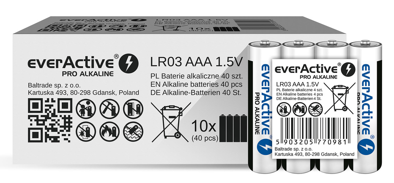Zdjęcie produktu: Baterie alkaliczne AAA / LR03 everActive Pro - 40 sztuk (kartonik)