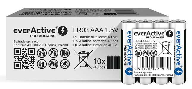 Miniatura produktu: Baterie alkaliczne AAA / LR03 everActive Pro - 40 sztuk (kartonik)