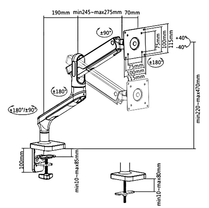 Uchwyt do monitora Ergo Office, premium ze sprężyną gazową, podwójne ramię 17"-32" 9 kg, ER-436 Uchwyt do monitora Ergo Office, premium ze sprężyną gazową, podwójne ramię 17"-32" 9 kg, ER-436