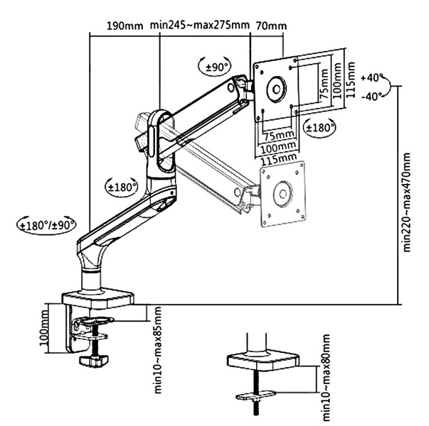 Zdjęcie produktu: Uchwyt do monitora Ergo Office, premium ze sprężyną gazową, podwójne ramię 17"-32" 9 kg, ER-436 Zdjęcie produktu: Uchwyt do monitora Ergo Office, premium ze sprężyną gazową, podwójne ramię 17"-32" 9 kg, ER-436