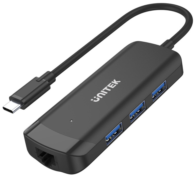 Zdjęcie produktu: HUB USB 3.1 Gen1 Unitek 5Gbps 3 porty USB-A 5Gbps + RJ45 1Gb (H1110A)