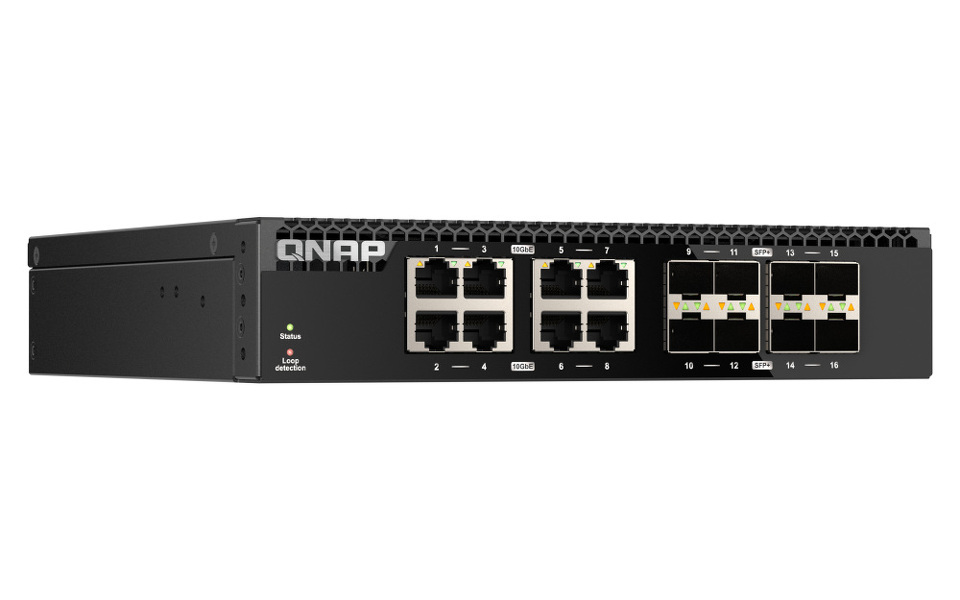 Zdjęcie produktu: Qnap QSW-3216R-8S8T 16-portowy przełącznik 8x 10GbE SFP+, 8x 10GbE RJ45,
