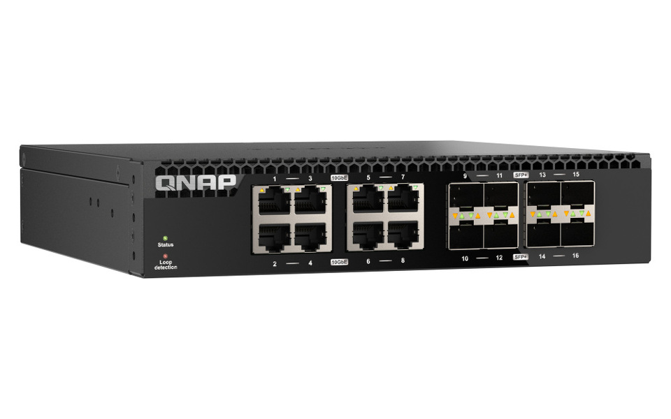 Zdjęcie produktu: Qnap QSW-3216R-8S8T 16-portowy przełącznik 8x 10GbE SFP+, 8x 10GbE RJ45,