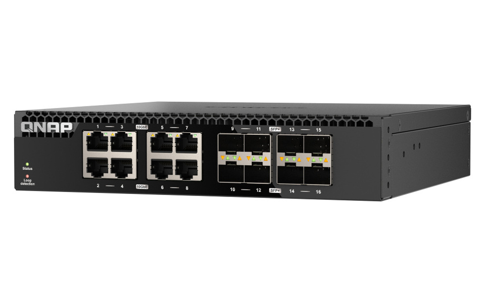 Zdjęcie produktu: Qnap QSW-3216R-8S8T 16-portowy przełącznik 8x 10GbE SFP+, 8x 10GbE RJ45,