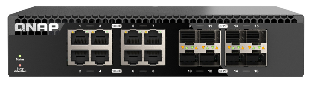Miniatura produktu: Qnap QSW-3216R-8S8T 16-portowy przełącznik 8x 10GbE SFP+, 8x 10GbE RJ45,