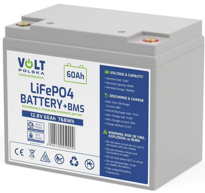 Volt LiFePO4 12,8V 60Ah + BMS (6AKLI06012)