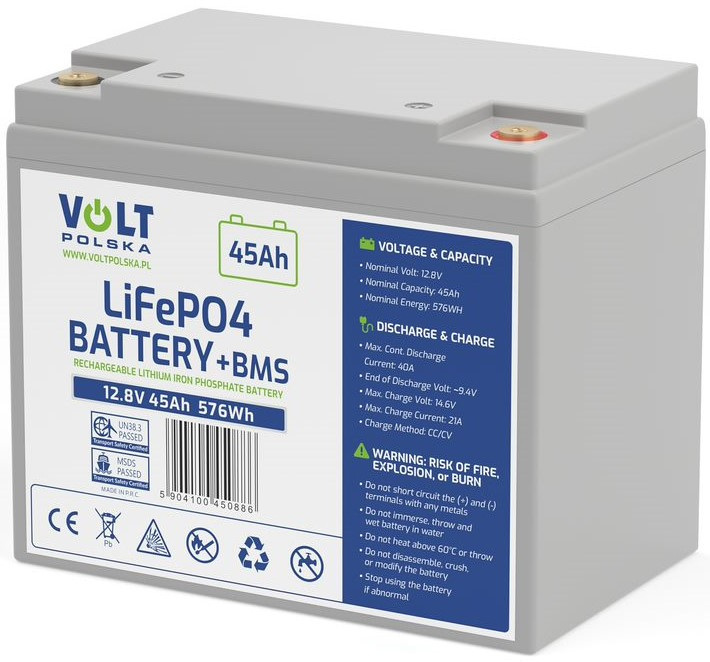 Volt LiFePO4 12,8V 45Ah + BMS (6AKLI04512)