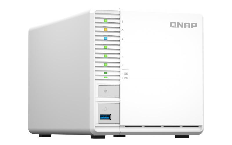 Serwer plików QNAP TS-364-4G, rozbudowany do 32G, 3-Bay NAS,Intel Celeron N5105/N5095 4-core/4-thread processor, 32GB RAM DDR4, 3x USB 3.2, 1x 2,5 GbE LAN, 2 x M.2 2280, 1xHDMI 1,4b