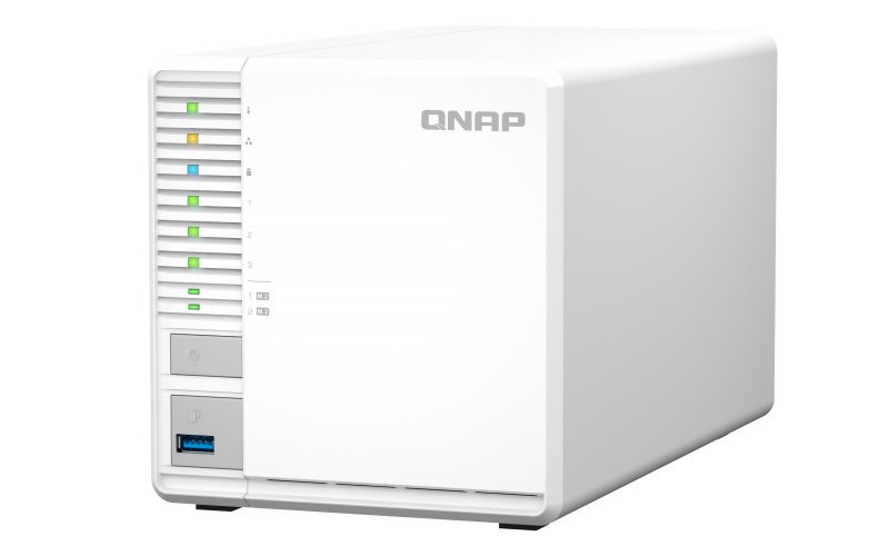 Serwer plików QNAP TS-364-4G, rozbudowany do 32G, 3-Bay NAS,Intel Celeron N5105/N5095 4-core/4-thread processor, 32GB RAM DDR4, 3x USB 3.2, 1x 2,5 GbE LAN, 2 x M.2 2280, 1xHDMI 1,4b