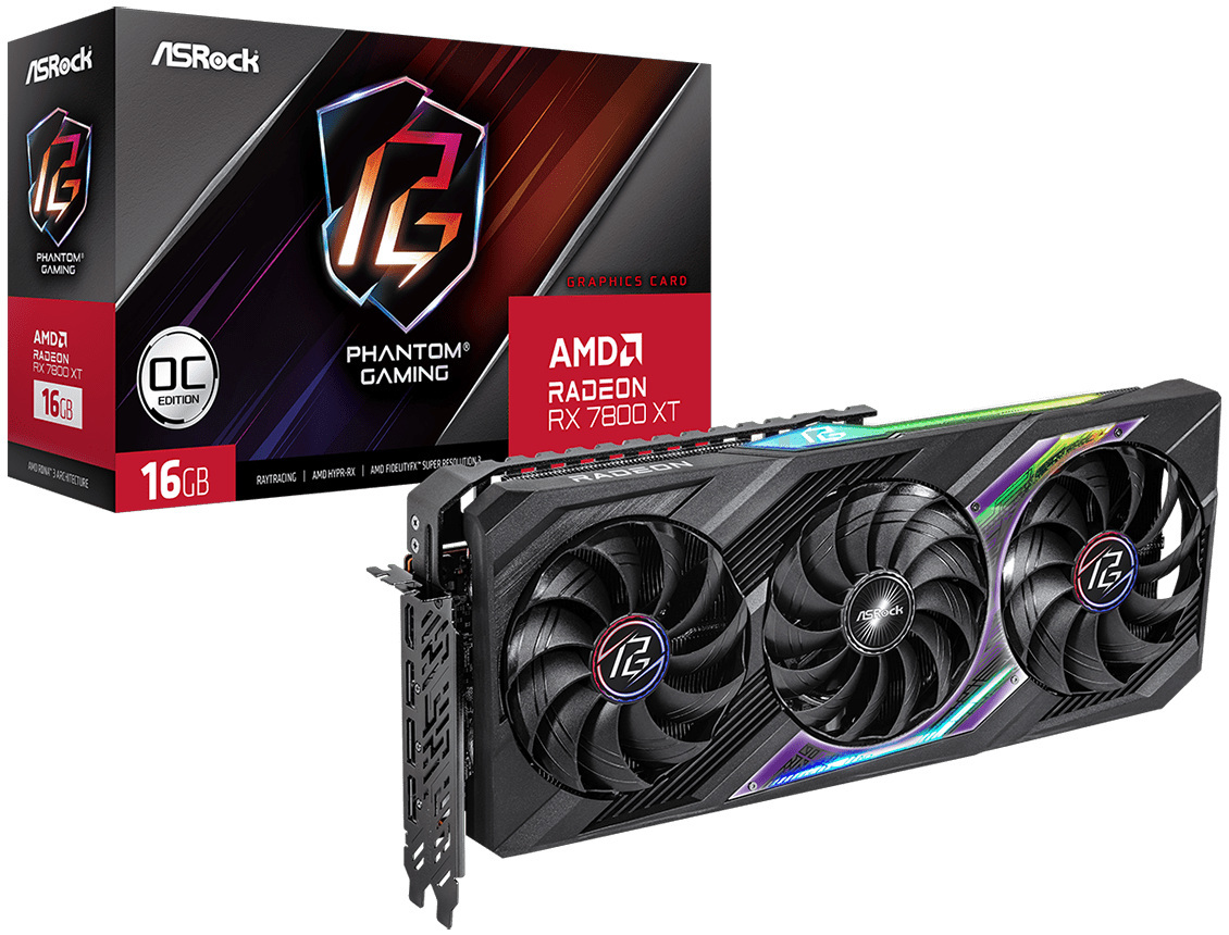 ASRock Radeon RX 7800 XT Phantom Gaming 16GB PCI-E GDDR6 (RX7800XT PG 16GO) ASRock Radeon RX 7800 XT Phantom Gaming 16GB PCI-E GDDR6 (RX7800XT PG 16GO)