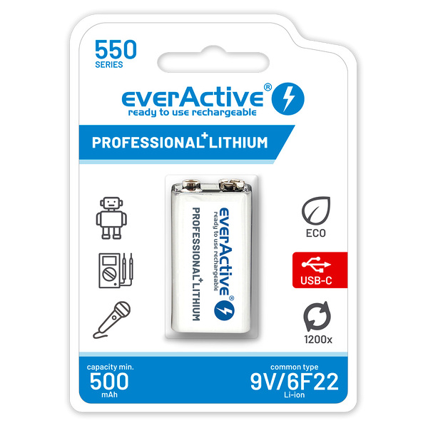 Zdjęcie produktu: everActive 6F22/9V Li-ion 550mAh EVHR22-550C
