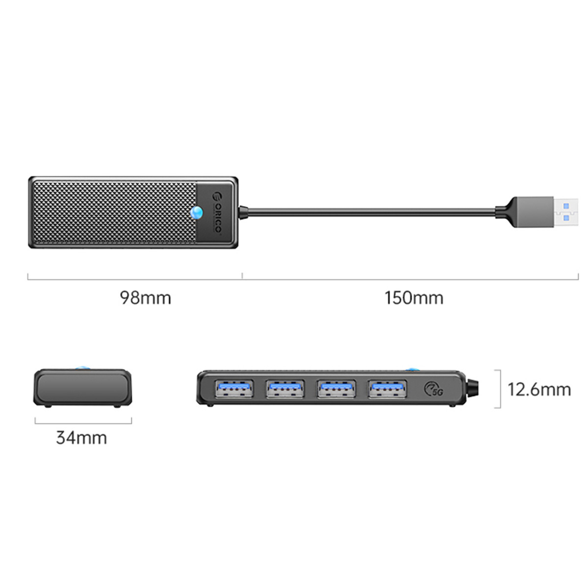 Hub USB-A 4x 3.0 5Gbps Orico - czarny Hub USB-A 4x 3.0 5Gbps Orico - czarny