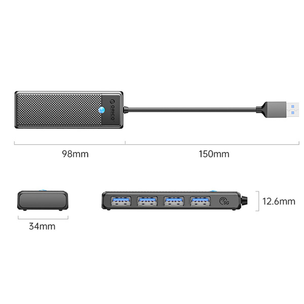 Zdjęcie produktu: Hub USB-A 4x 3.0 5Gbps Orico - czarny Zdjęcie produktu: Hub USB-A 4x 3.0 5Gbps Orico - czarny
