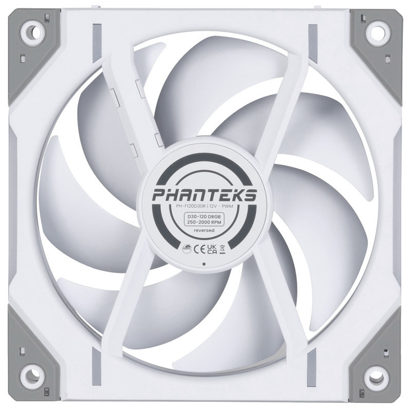 Wentylator Phanteks D30 PWM Reverse Airflow ARGB 120mm, biały egzemplarz ze zwrotu