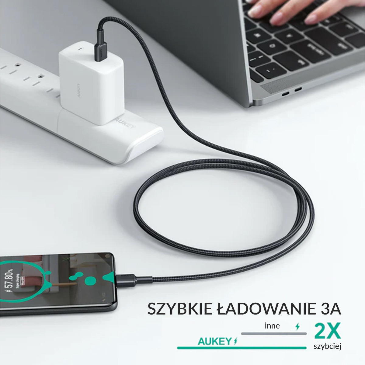 Kabel przewód USB Typ-C do TYP-C 2.0 90cm Aukey 18W oplot (CB-CD45) Kabel przewód USB Typ-C do TYP-C 2.0 90cm Aukey 18W oplot (CB-CD45)