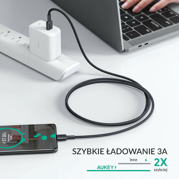 Zdjęcie produktu: Kabel przewód USB Typ-C do TYP-C 2.0 90cm Aukey 18W oplot (CB-CD45) Zdjęcie produktu: Kabel przewód USB Typ-C do TYP-C 2.0 90cm Aukey 18W oplot (CB-CD45)