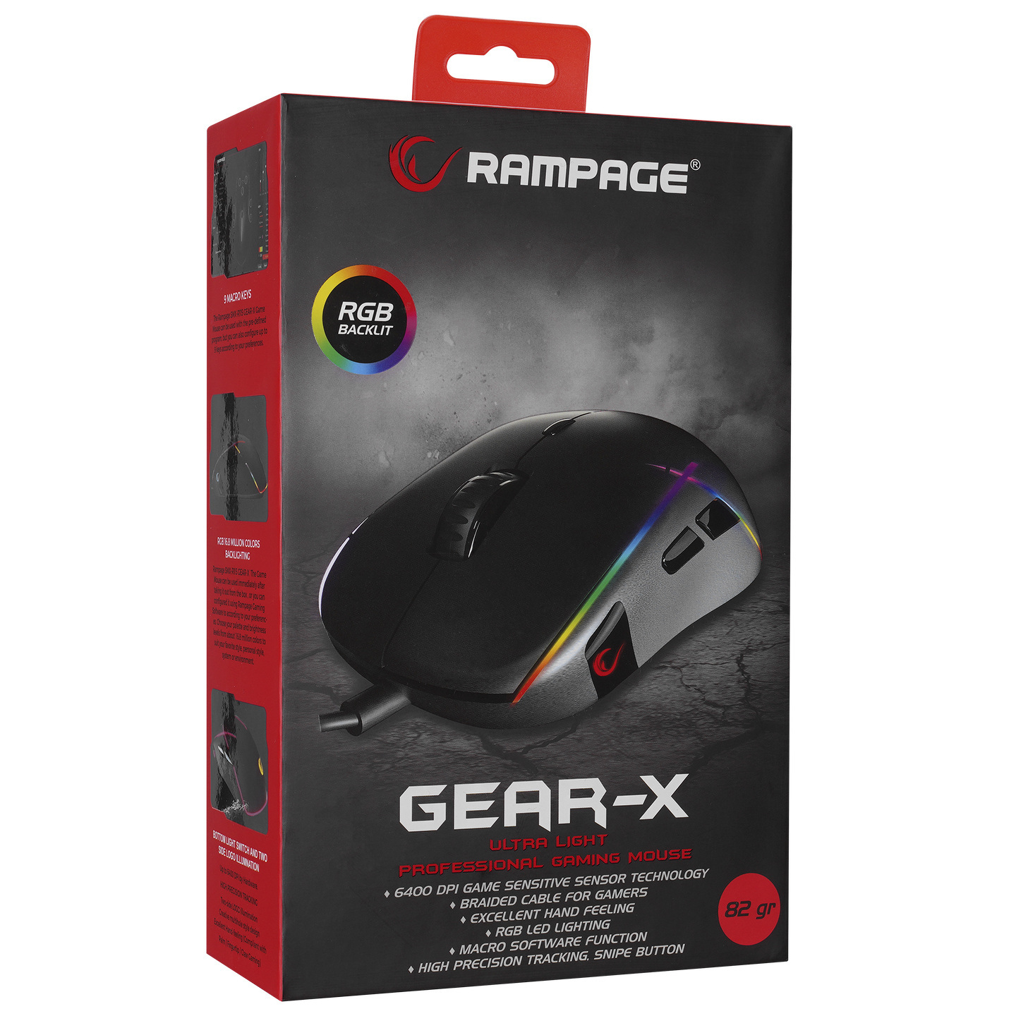 Mysz przewodowa Rampage GEAR-X 6400DPI RGB Macro 9 przycisków Mysz przewodowa Rampage GEAR-X 6400DPI RGB Macro 9 przycisków