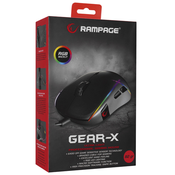 Zdjęcie produktu: Mysz przewodowa Rampage GEAR-X 6400DPI RGB Macro 9 przycisków Zdjęcie produktu: Mysz przewodowa Rampage GEAR-X 6400DPI RGB Macro 9 przycisków