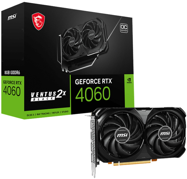 Zdjęcie produktu: MSI GeForce RTX 4060 VENTUS 2X BLACK OC 8GB GDDR6 DLSS 3 Zdjęcie produktu: MSI GeForce RTX 4060 VENTUS 2X BLACK OC 8GB GDDR6 DLSS 3