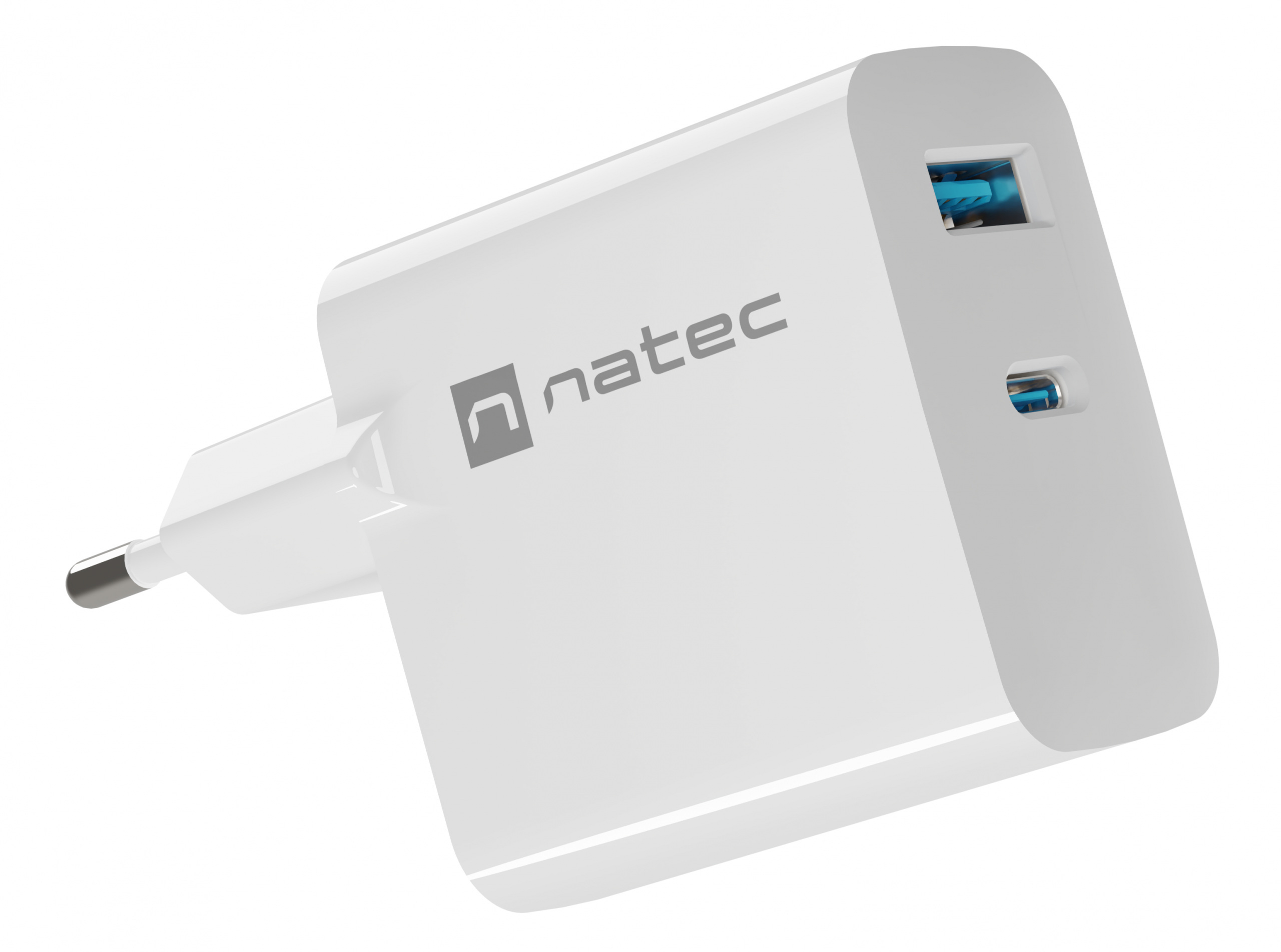 Natec Ribera GaN 1xUSB-A + 1xUSB-C 45W biała
