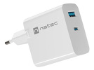 Ładowarka sieciowa Natec Ribera GaN 1x USB-A + 1x USB TYP-C 45W - biała (NUC-2142)