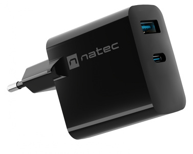 Miniatura produktu: Ładowarka sieciowa Natec Ribera GaN 1x USB-A + 1x USB TYP-C 45W - czarna (NUC-2143)