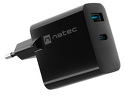 Ładowarka sieciowa Natec Ribera GaN 1x USB-A + 1x USB TYP-C 45W - czarna (NUC-2143)