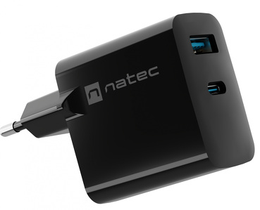 Miniatura produktu: Ładowarka sieciowa Natec Ribera GaN 1x USB-A + 1x USB TYP-C 65W - czarna (NUC-2145)