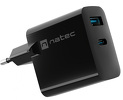 Ładowarka sieciowa Natec Ribera GaN 1x USB-A + 1x USB TYP-C 65W - czarna (NUC-2145)