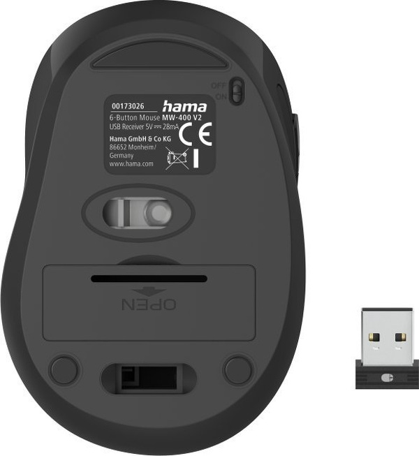 Zdjęcie produktu: Mysz bezprzewodowa Hama MW-400 V2", 1600DPI, 6-przycisków, USB - czarna Zdjęcie produktu: Mysz bezprzewodowa Hama MW-400 V2", 1600DPI, 6-przycisków, USB - czarna