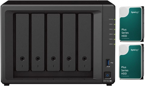 Miniatura produktu: Serwer plików Synology DS1522+ 5-bay, AMD Ryzen R1600 2-core 2.6/3,1 GHz, 8 GB DDR4 ECC, 2 x Dysk Synology HAT3300-4T 4TB Bundle