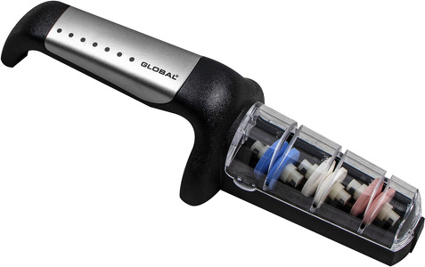 Miniatura produktu: Global 3 fazowa ceramiczna ostrzałka wodna stalowo-czarna Miniatura produktu: Global 3 fazowa ceramiczna ostrzałka wodna stalowo-czarna