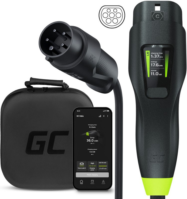 Zdjęcie produktu: Greencell Habu Ładowarka Mobilna EV 11 kW 7 m Typ 2 CEE do Ładowania Pojazdów Elektrycznych EV PHEV 2w1 Wallbox z Aplikacją GC