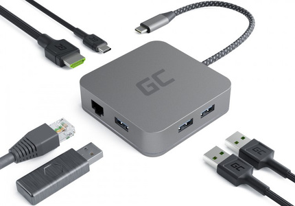 Miniatura produktu: Greencell Adapter, Przejściówka, GC HUB2 USB-C 6w1 (USB 3.0 HDMI Ethernet USB-C) do Apple MacBook, Dell XPS i innych