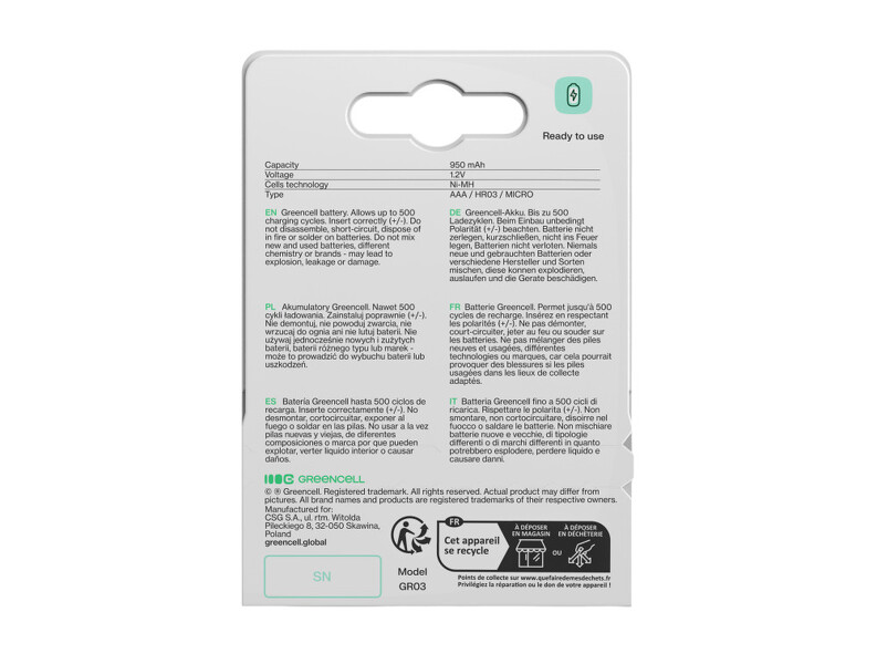 Zdjęcie produktu: Green Cell Akumulatorki 4x AAA HR03 950mAh
