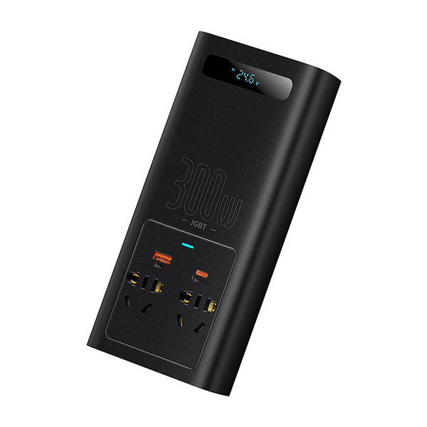 Zdjęcie produktu: Inwerter samochodowy Baseus 300W, 24V, CN/EU - czarny (C00337600111-00)