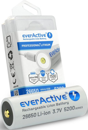 Miniatura produktu: Akumulator everActive 26650 3,7V Li-ion 5200mAh micro USB z zabezpieczeniem BOX (EV26650-52M)
